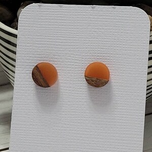 Dark Orange Wood and Resin Studs, Dark Orange Stud Earrings, Resin and Wood Studs, Wood Resin Studs, Geometric Earrings, Wood Earring Studs