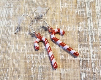 Red and White Candy Cane Earrings, Candy Cane Earrings, Candycane Earrings