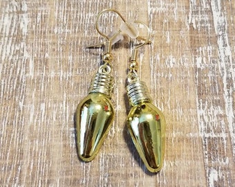 Gold Colored Christmas Light Bulb Earrings (flat on back)