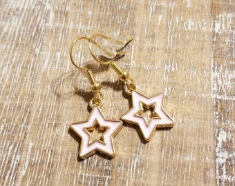 Pink Star Charm Earrings, Star Earrings, Open Star Earrings, Pink Star Earrings, Star Earrings Pink, Star Earrings Dangle
