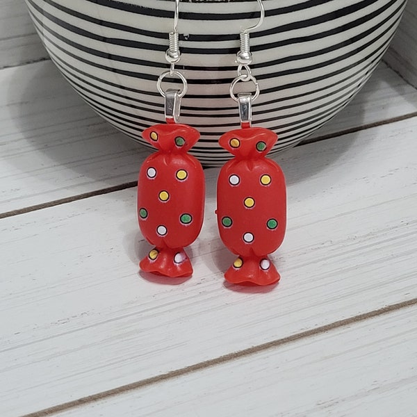 Red Christmas Candy Earrings, Red Christmas Earrings, Red Candy Earrings, Christmas Earrings, Green Christmas Candy Earrings