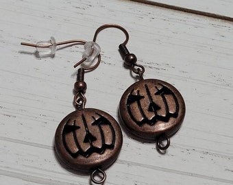 Metal Pumpkin Earrings, Scary Pumpkin Face Earrings, Spooky Pumpkin Face Earrings, Jack O Lantern Earrings