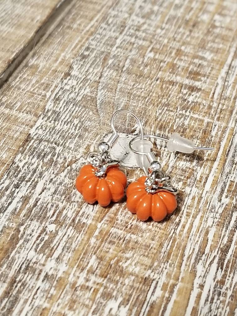 Orange and Silver Tiny Pumpkin Earrings