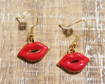 Red Lip Charm Earrings, Red Lip Earrings, Red Lips Earrings