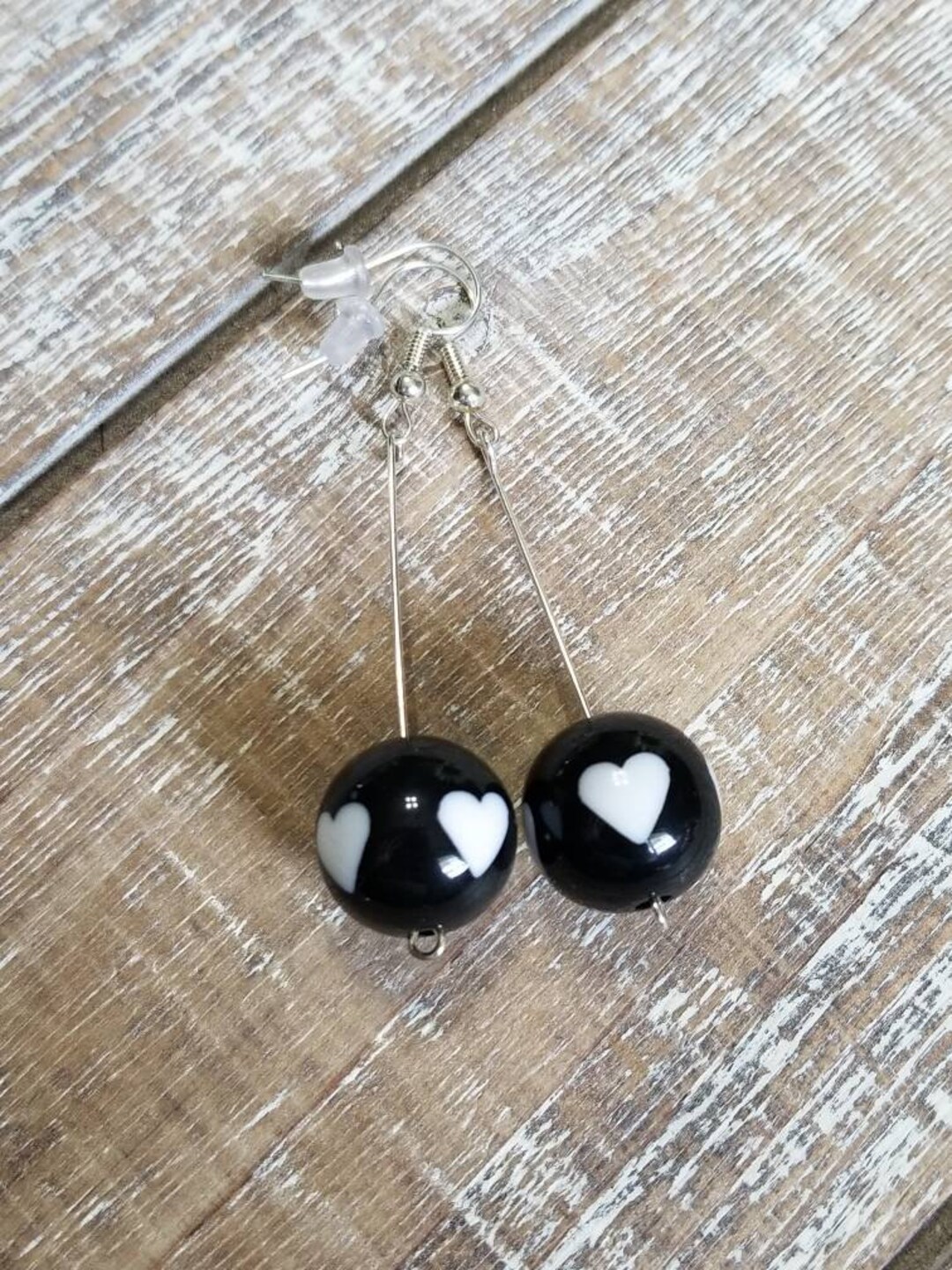 Long Black and White Drop Ball Earrings Statement Earrings Etsy