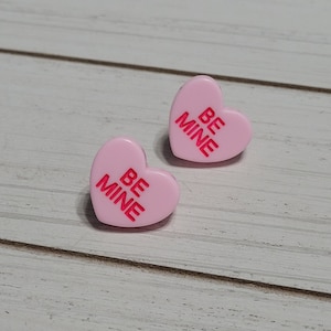 Large Valentines Day Conversation Heart Earrings, Valentine Heart Earrings, Valentines Candy Earrings, Valentine Conversation Stud Earrings