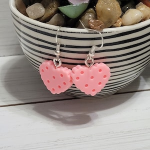 Cookie Heart Earrings, Cookie Earrings, Cookie Pink Earrings, Baker Earrings, Baker Gift, Biscuit Earrings, Pink Heart Earrings, Pink Cookie