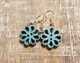 Teal Blue Flower Earrings