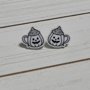 Pumpkin Coffee Earrings, Pumpkin Coffee Stud Earrings, Halloween Earrings, Hand Painted Earrings, Pumpkin Acrylic Stud Earrings
