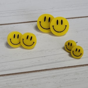 Large Smiley Face Studs, Happy Face Emoji Earrings, Smiley Face Earrings, Smiley Studs, 90s Earrings, Yellow Smiley Face Earrings 1 Pair image 2