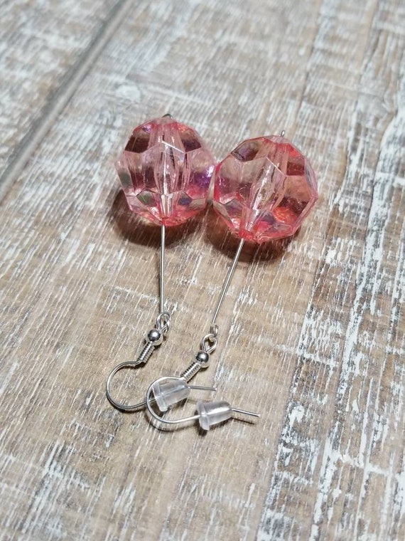 Pink ball drop earrings sale