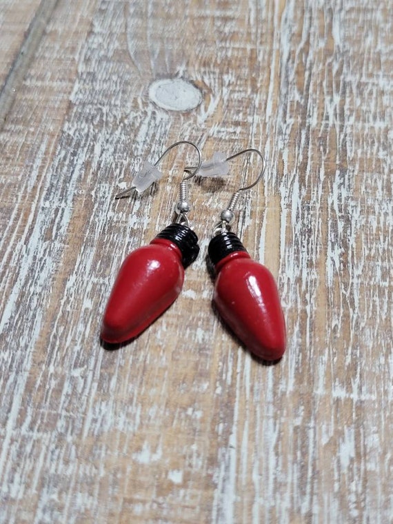 Red Christmas Light Earrings Christmas Light Bulb Earrings Christmas Lightbulb Earrings flat on the back Etsy