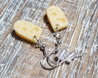 Tiny Cheese Earrings, Cheese Charm Earrings, Food Earrings, Cheese Lover Earrings, Cheese Lover Gift, Cheese Wedge Earrings