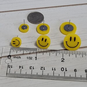 Large Smiley Face Studs, Happy Face Emoji Earrings, Smiley Face Earrings, Smiley Studs, 90s Earrings, Yellow Smiley Face Earrings 1 Pair image 5