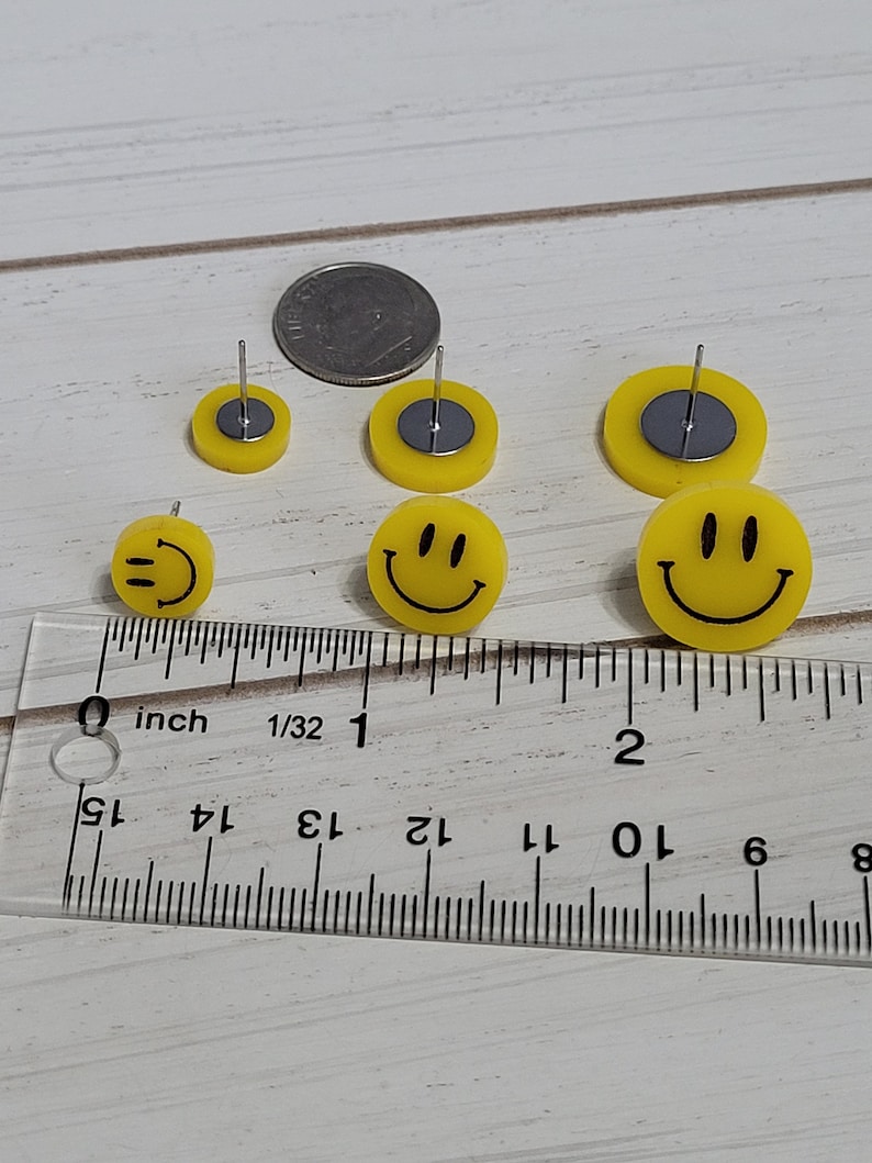 Large Smiley Face Studs, Happy Face Emoji Earrings, Smiley Face Earrings, Smiley Studs, 90s Earrings, Yellow Smiley Face Earrings 1 Pair image 5