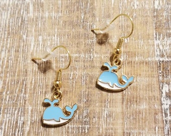 Tiny Blue Whale Charm Earrings