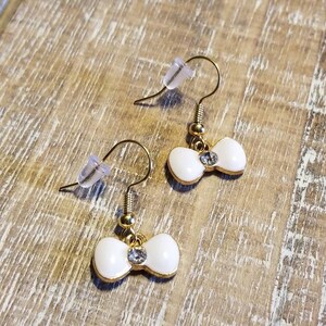 Tiny White Bow Charm Earrings