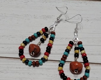 Multicolor Beaded Earrings, Multicolor Beaded Teardrop Earrings, Blue Beaded Dangle Earrings, Seed Beaded Earrings, Beaded Teardrop Earrings