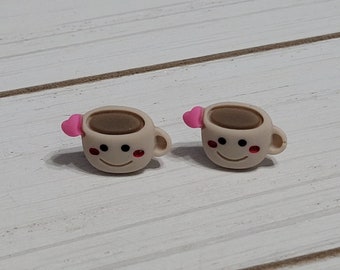 Coffee Earrings, Coffee Cup Earrings, Coffee Kawaii Earrings, Coffee Stud Earrings, Coffee Gift, Coffee Studs, Coffee Cup Studs