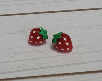Red Strawberry Stud Earrings, Strawberry Post Earrings, Strawberry Earrings, Fruit Stud Earrings, Strawberry Studs, 12mm Studs