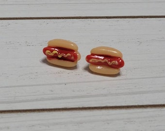 Puces d'oreilles hot-dog, Boucles d'oreilles hot-dog, Boucles d'oreilles cuisine équitable, Boucles d'oreilles hot-dog, Puces d'oreilles hot-dog, Boucles d'oreilles de jeu de baseball