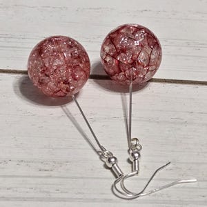 Long Red Ball Earrings, Red Drop Earrings, Red Dangle Earrings, Red Crackle Earrings, Ball Drop Earrings, Drop Ball Earrings Handmade Red