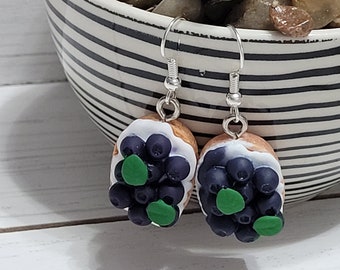 Large Blueberry Cake Earrings, Blueberry Dessert Earrings, Blueberry Cake Earrings, Cheesecake Dessert Earrings, Blueberry Pastry Earrings