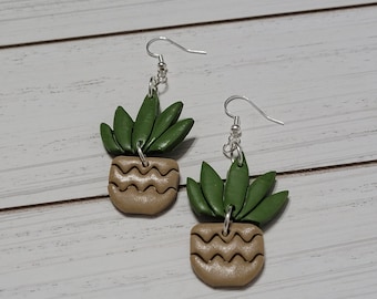 Large Plant Earrings, Polymer Clay Plant Earrings, Snake Plant Earrings, Succulent Earrings, Succulent Plant Earrings, Plant Earrings Clay