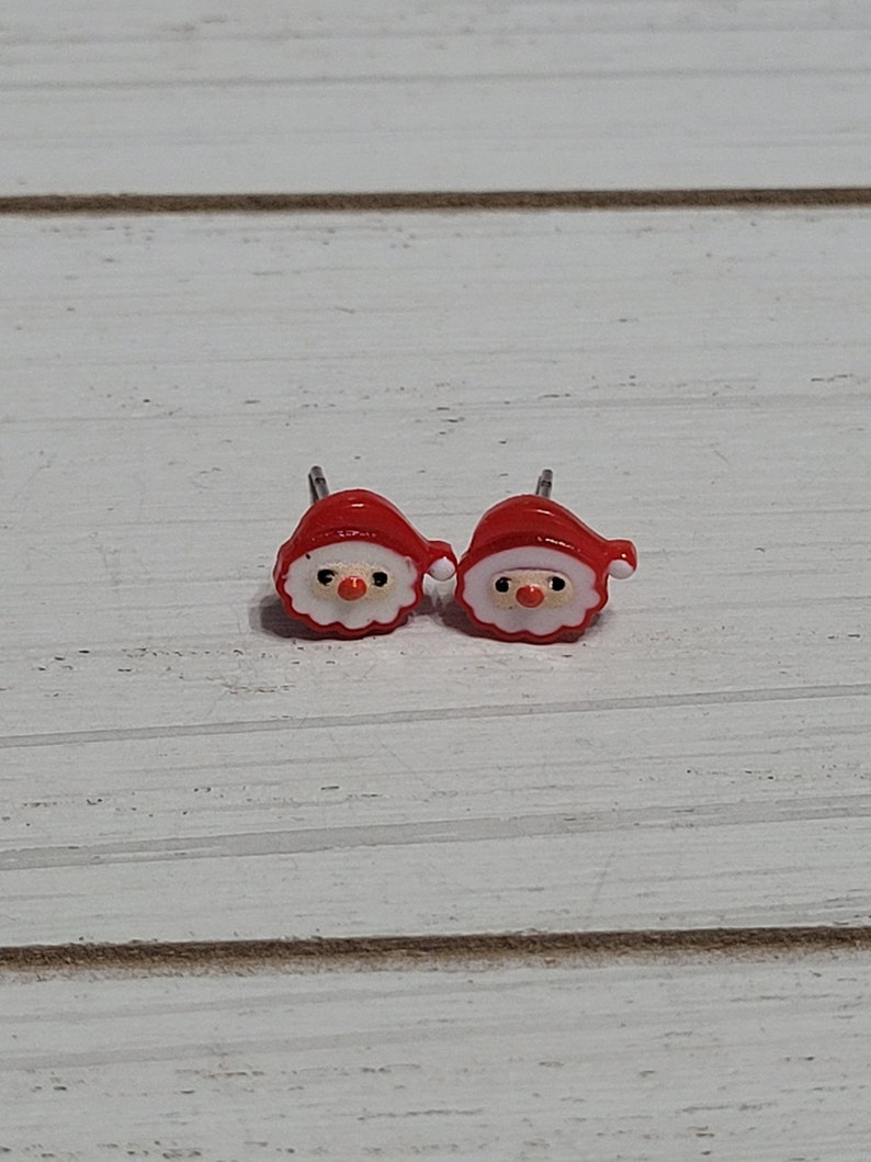 Tiny Christmas Santa Earrings, Christmas Santa Studs, Santa Studs, Christmas Stud Earrings, Christmas Earrings Santa, Santa Earrings Studs image 1