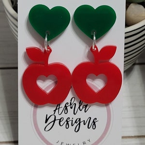 Back to School Earrings, Apple Earrings Studs, Teacher Earrings, Teacher Stud Earrings, Gifts for Teachers, Apple Heart Studs, Teacher Studs