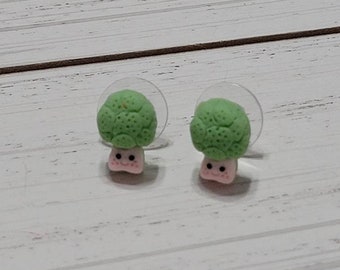 Tiny Broccoli Stud Earrings, Broccoli Post Earrings, Broccoli Earrings, Cute Broccoli Earrings, Small Broccoli Stud Earrings