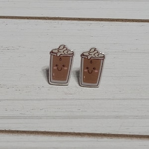 Iced Coffee Earrings, Coffee Cup Earrings, Iced Latte Earrings, Coffee Stud Earrings, Coffee Gift, Iced Coffee Earrings, Iced Coffee Studs
