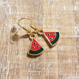 Tiny Watermelon Slice Charm Earrings, Watermelon Earrings