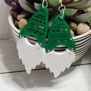 Christmas Gnome Earrings, Gnome Christmas Earrings, Gnome Green Earrings, Christmas Hat Gnome Earrings, Acrylic Gnome Earrings - Long