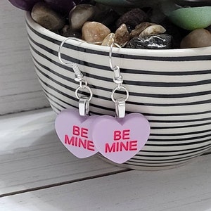 Purple Valentines Day Conversation Heart Earrings, Valentine Heart Earrings, Valentines Candy Earrings