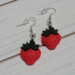 Large Strawberry Earrings, Red Strawberry Earrings, Strawberry Dangle Earrings
