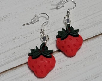 Large Strawberry Earrings, Red Strawberry Earrings, Strawberry Dangle Earrings