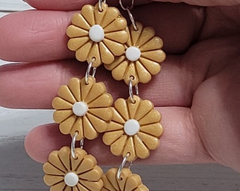 Long Dangle Flower Earrings, Long Flower Earrings Dangle, Long Clay Flower Earrings, Fall Flower Earrings, Flower Earrings Fall Colors