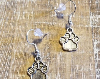 Tiny Dog Paw Charm Earrings, Silver Dog Paw Earrings