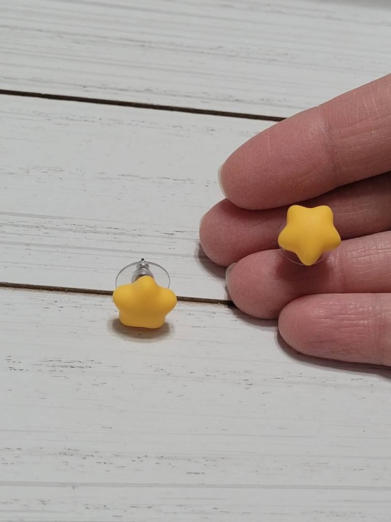 Yellow Star Earrings, Yellow Star Studs, Yellow Star Post Earrings, Yellow Star Stud Earrings, Stud Earrings Stars, Gamer Earrings image 2