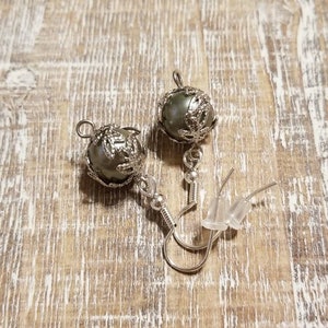 Sage Green Pearl Leaf Earrings