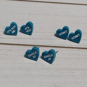 Valentines Day Conversation Heart Stud Earrings, Valentine Convo Stud Earrings, Valentines Funny Stud Earrings, Anti Valentine Earrings