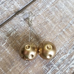 Long Gold Ball Earrings, Gold Drop Earrings, Gold Dangle Earrings