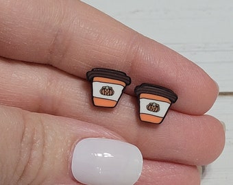 TINY Pumpkin Spice Latte Earrings, Pumpkin Coffee Earrings, PSL Earrings, Pumpkin Frappuccino Earrings, PSL Studs, Pumpkin Spice Latte Studs