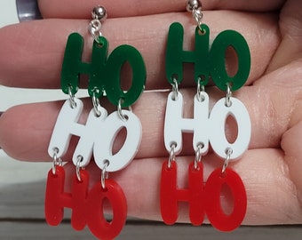 Ho Ho Ho Earrings, Ho Ho Ho Dangle Earrings, HoHoHo Earrings, Ho Ho Ho Christmas Earrings, Ho Ho Ho Studs, Ho Ho Ho Stud Earrings