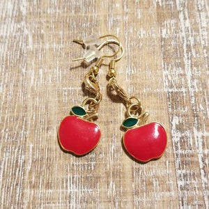 Apple Charm Earrings, Apple Earrings, Gold Apple Earrings, Apple Earrings Gold, Red Apple Earrings