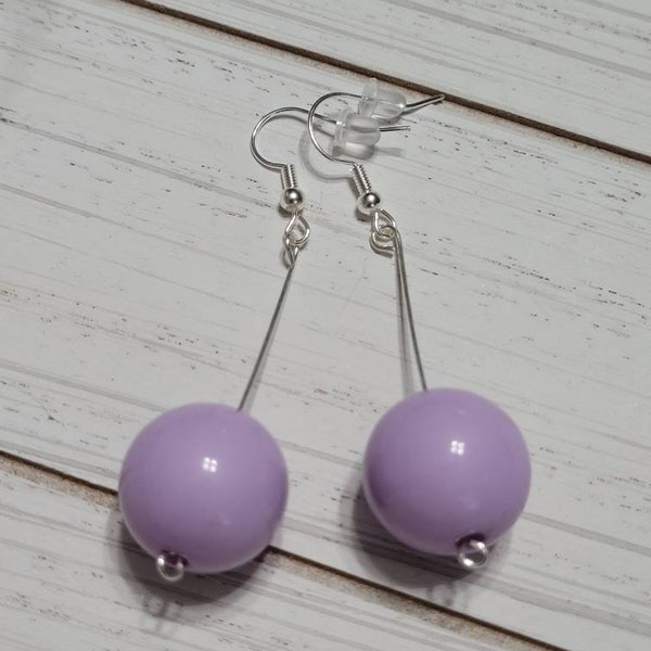 Long Light Purple Ball Earrings, Purple Drop Earrings, Purple Dangle Earrings