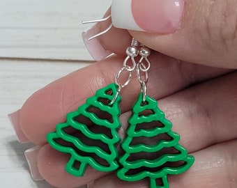 Small Green Christmas Tree Earrings, Christmas Tree Dangle Earrings, Christmas Earrings, Stocking Stuffers, Christmas Gifts for Her