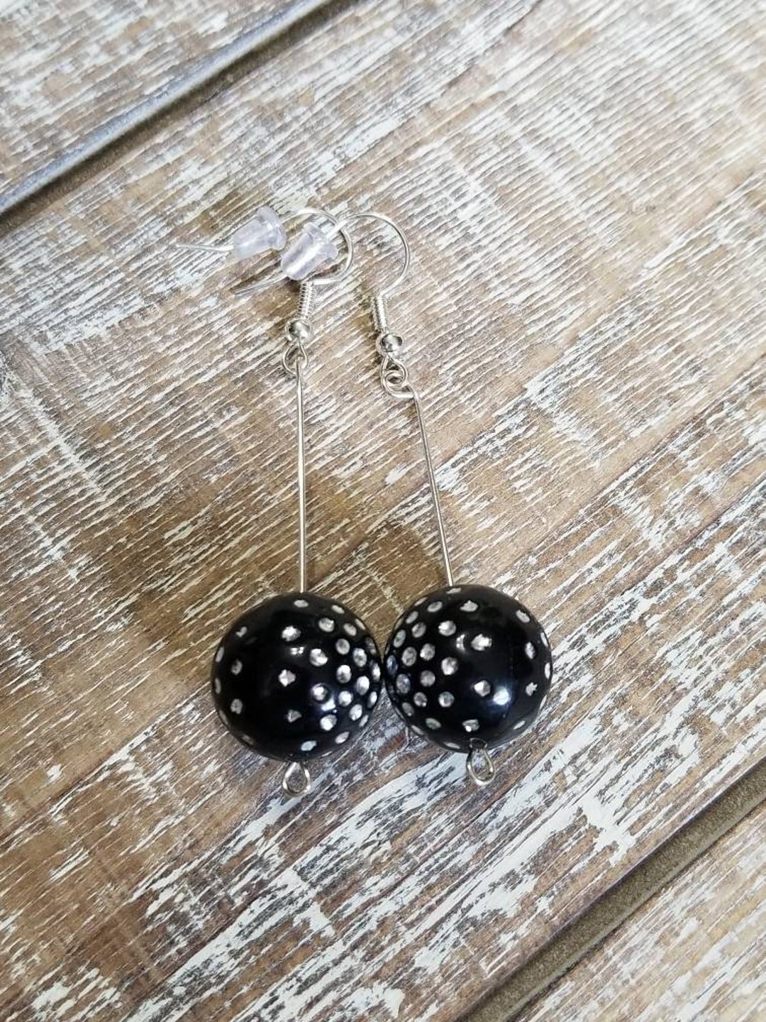 Long Black Drop Ball Earrings Statement Earrings Sparkly Etsy