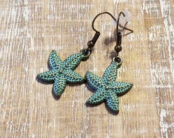 Green and Bronze Small Starfish Charm Earrings